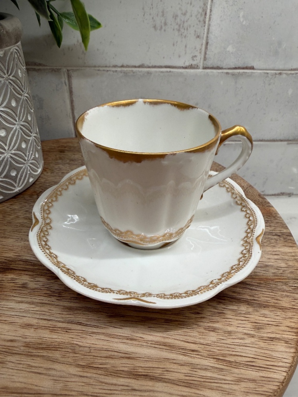 Antique Theodore Haviland Limoges Demitasse Cup & Saucer Set Gold Lace 1903-1915